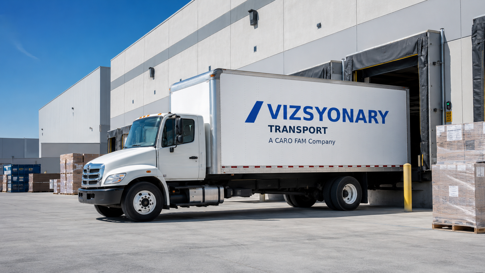 American 26-foot box truck at a warehouse